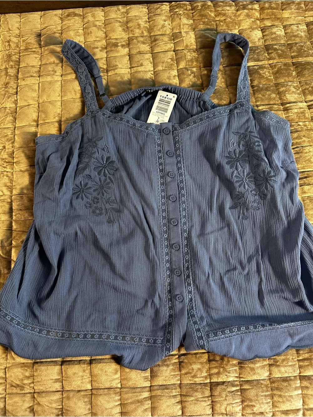torrid Blue Floral Embroidered Button-Front Cami